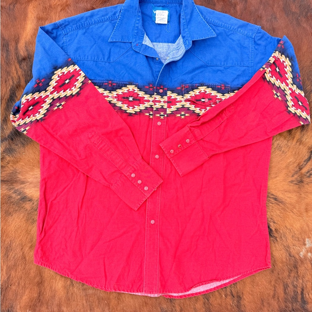 Wrangler Brushpopper Blue Denim Western Shirt